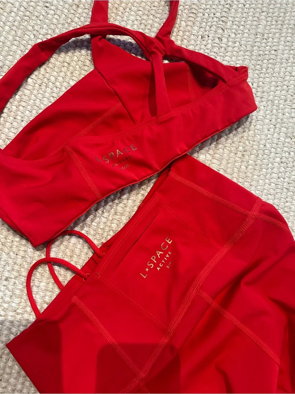L Space Equinox Red Lace-Up High Waist Leggings & Matching Sports Bra Set small